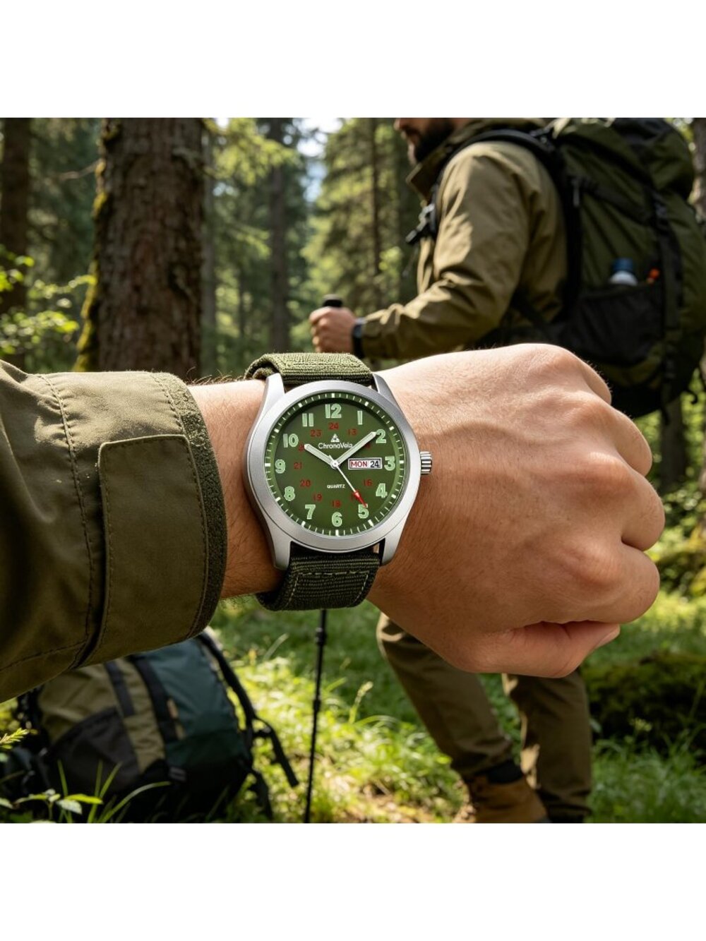 Men's Green Military Dial Durable Nylon Strap Date Display Casual Wrist Watches - Picture 6 of 6